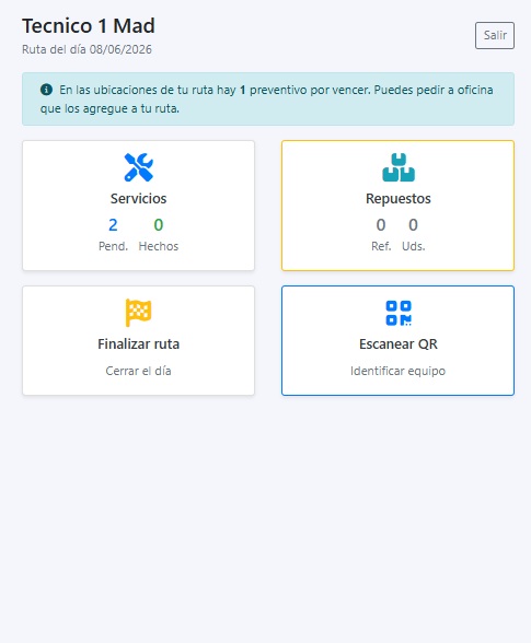 App para técnicos de mantenimiento en Mantenea – vista mobile